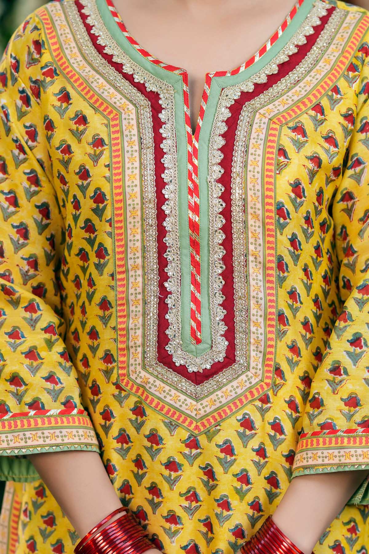 Straight Fit Yellow Hand Block Chanderi Kurta