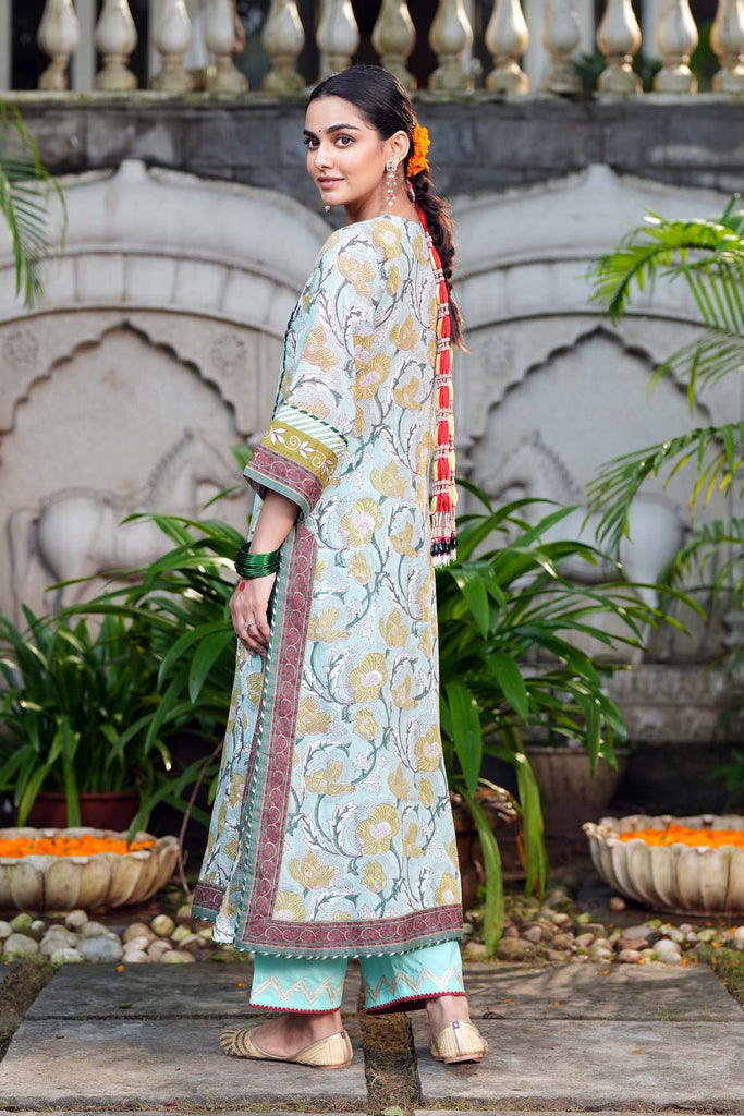 Aqua Blue Straight Fit Kurta In Handblock Cotton