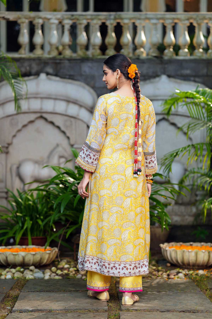 Lime Yellow Angrakha Style Kurta In Mul Chanderi