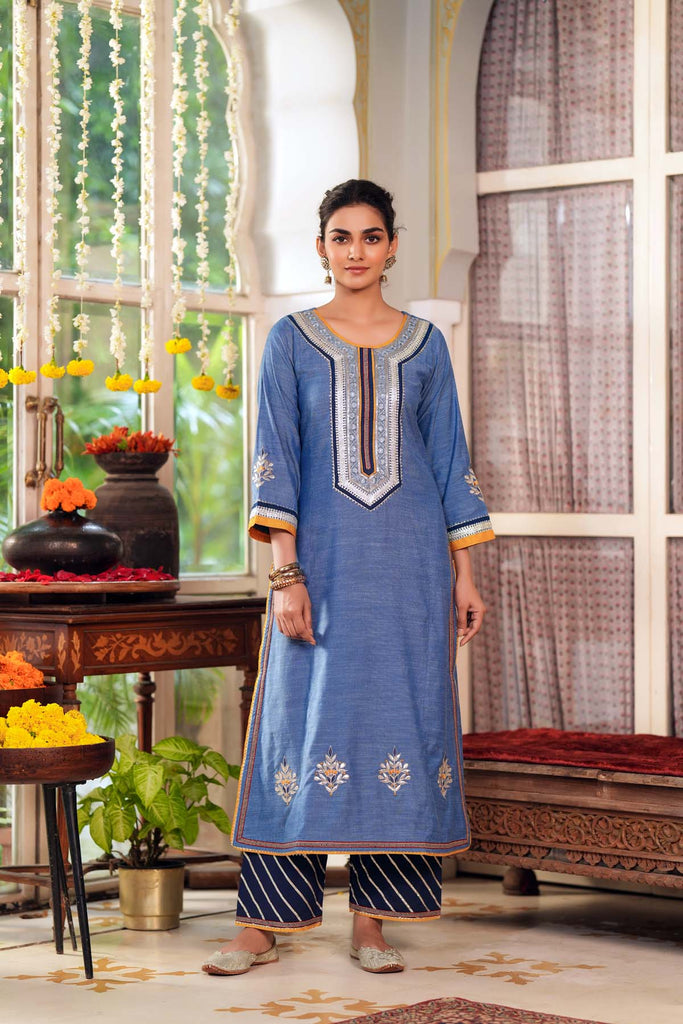 Light Blue Straight Fit Kurta In Handloom Cotton