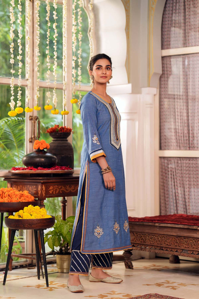 Light Blue Straight Fit Kurta In Handloom Cotton