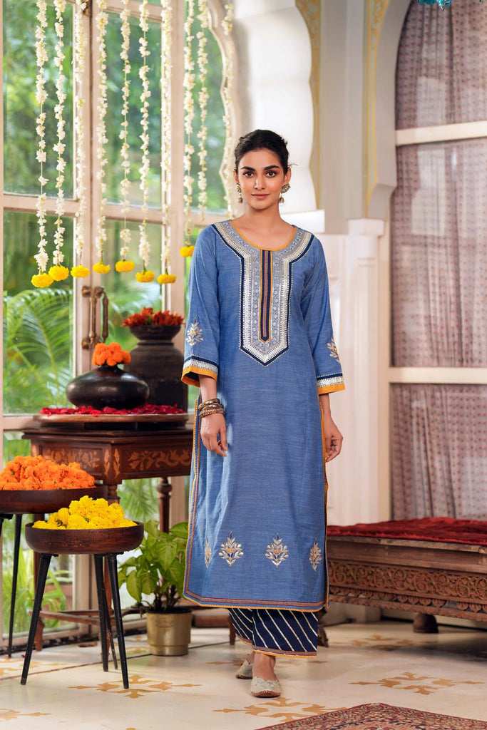 Light Blue Straight Fit Kurta In Handloom Cotton