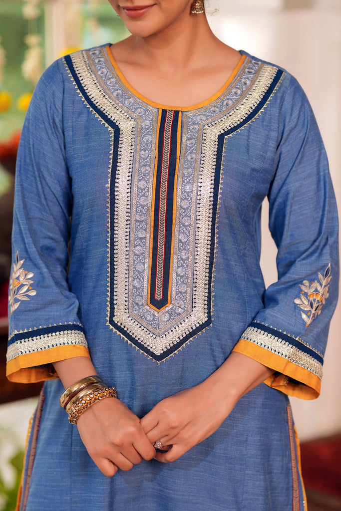 Light Blue Straight Fit Kurta In Handloom Cotton