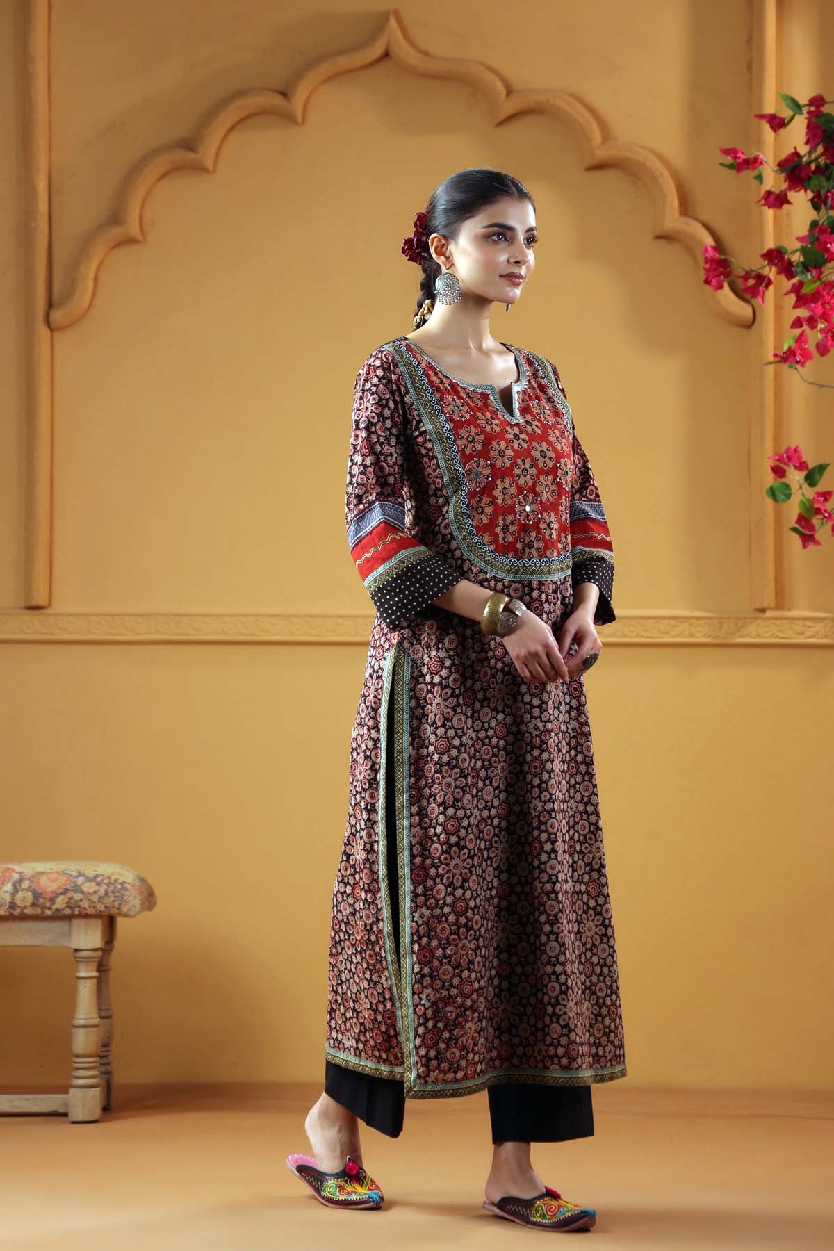 Maroon Ajrakh Straight Fit Kurta