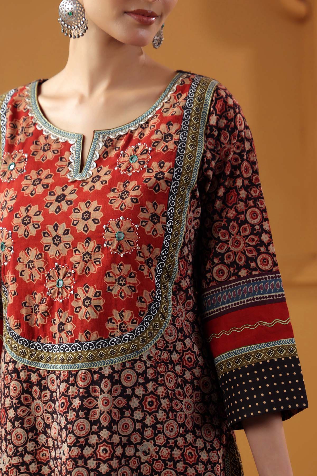 Maroon Ajrakh Straight Fit Kurta