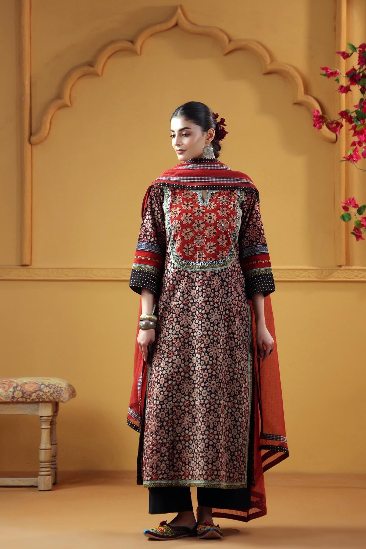 Maroon Ajrakh Straight Fit Kurta