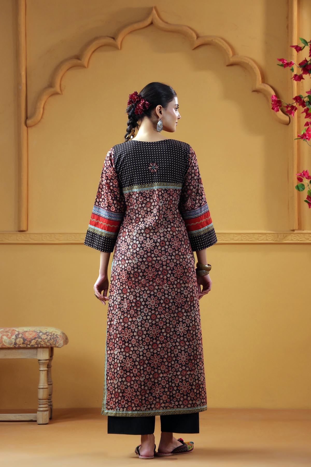 Maroon Ajrakh Straight Fit Kurta