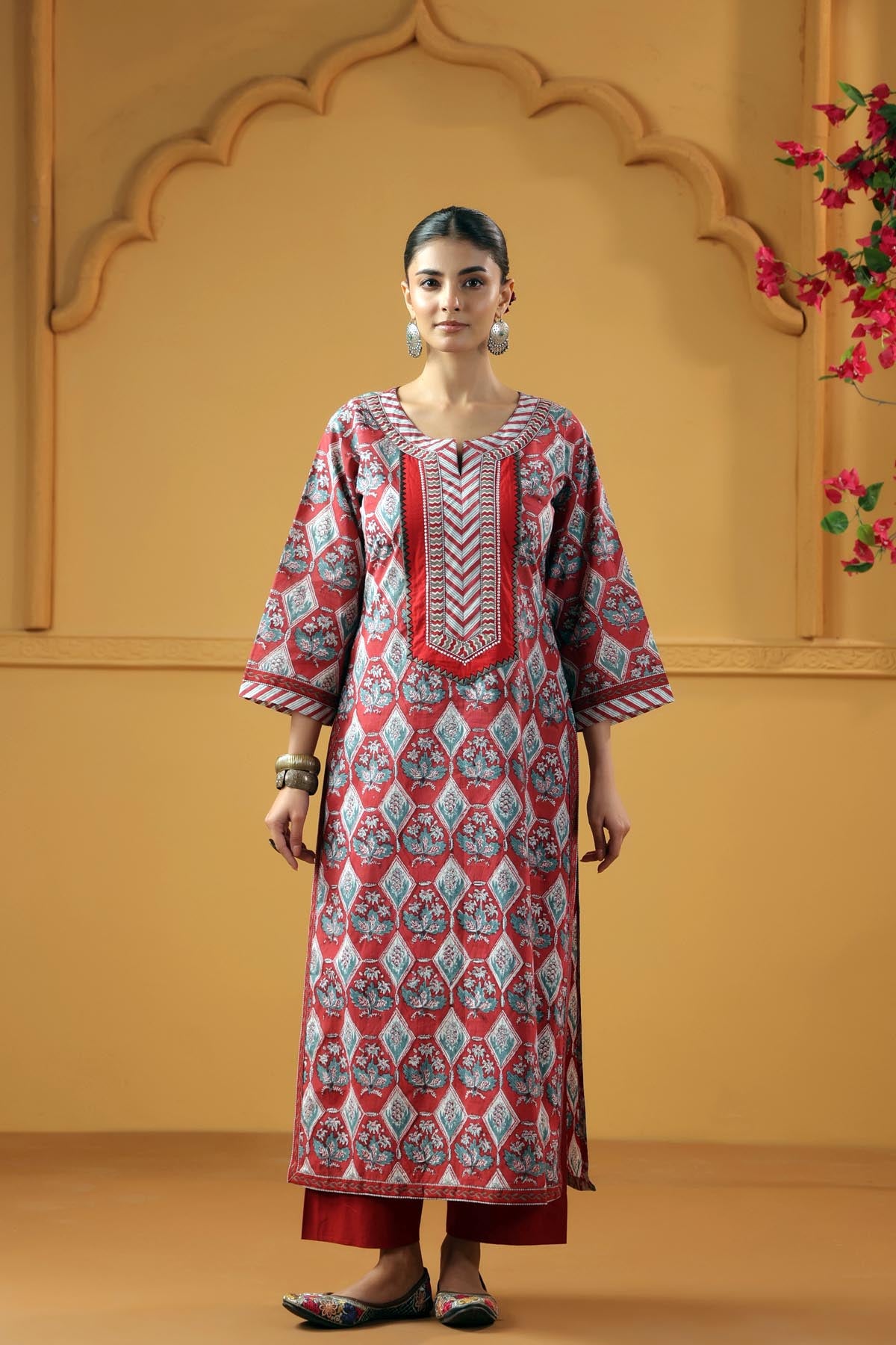 Dark Red Handblock Printed Kurta