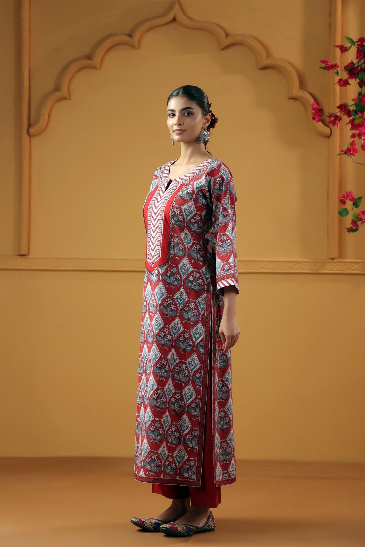 Dark Red Handblock Printed Kurta