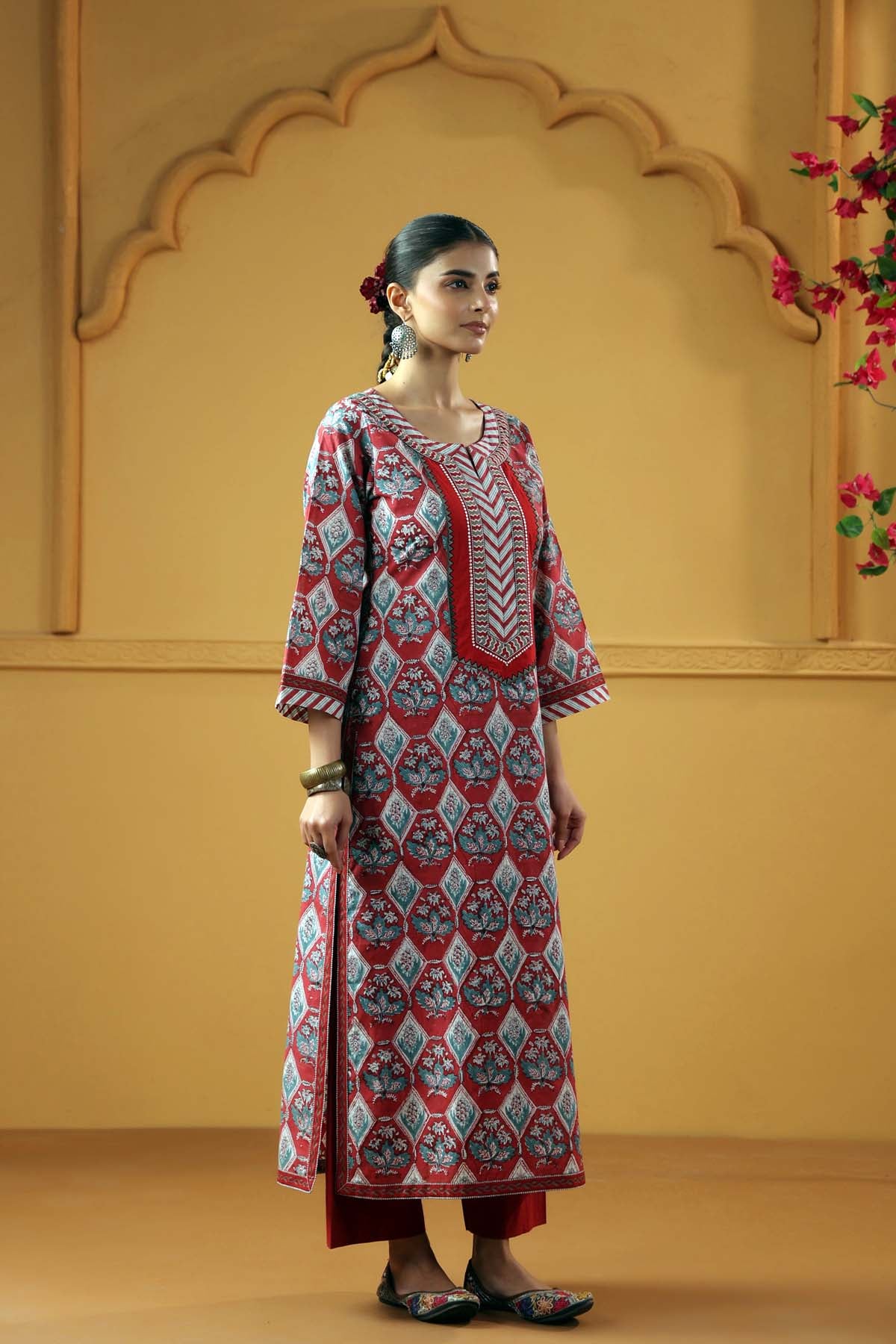 Dark Red Handblock Printed Kurta
