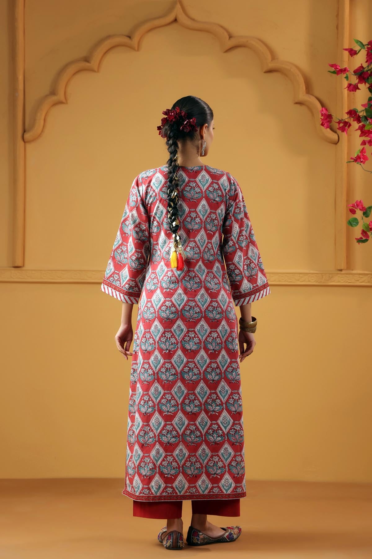 Dark Red Handblock Printed Kurta
