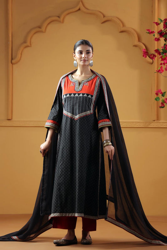 Black Straight Fit Cotton Kurta