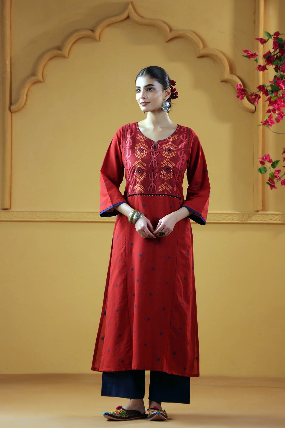 Maroon Handloom Cotton Straight Kurta