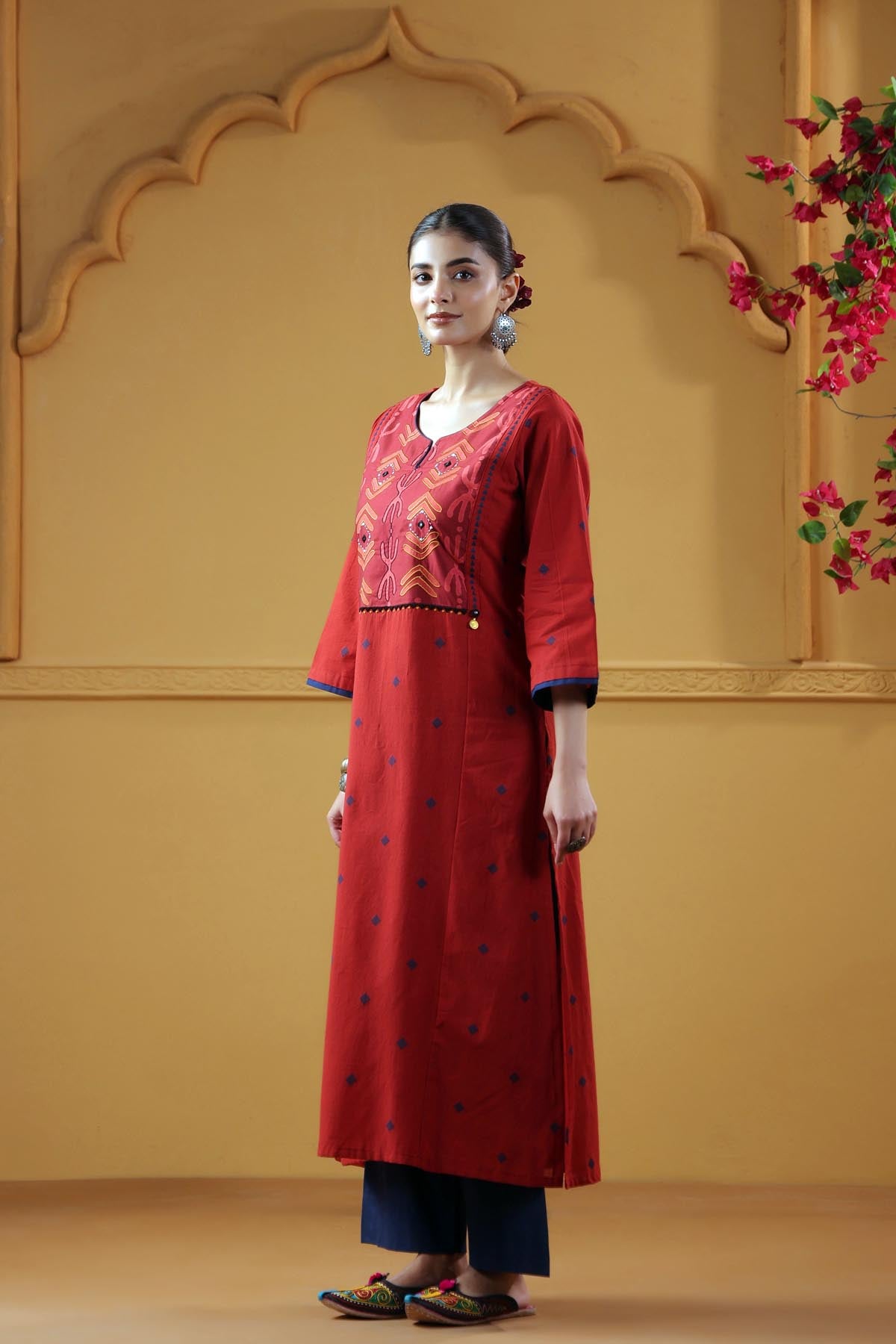 Maroon Handloom Cotton Straight Kurta