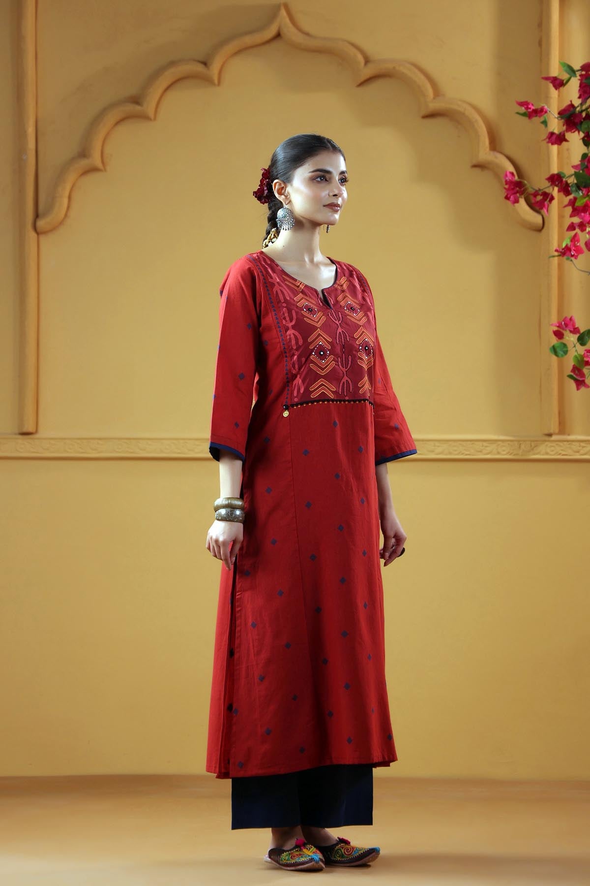 Maroon Handloom Cotton Straight Kurta