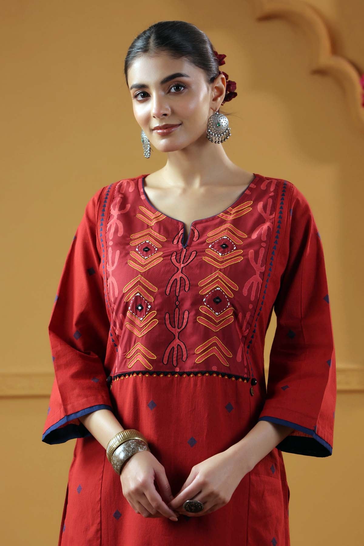Maroon Handloom Cotton Straight Kurta
