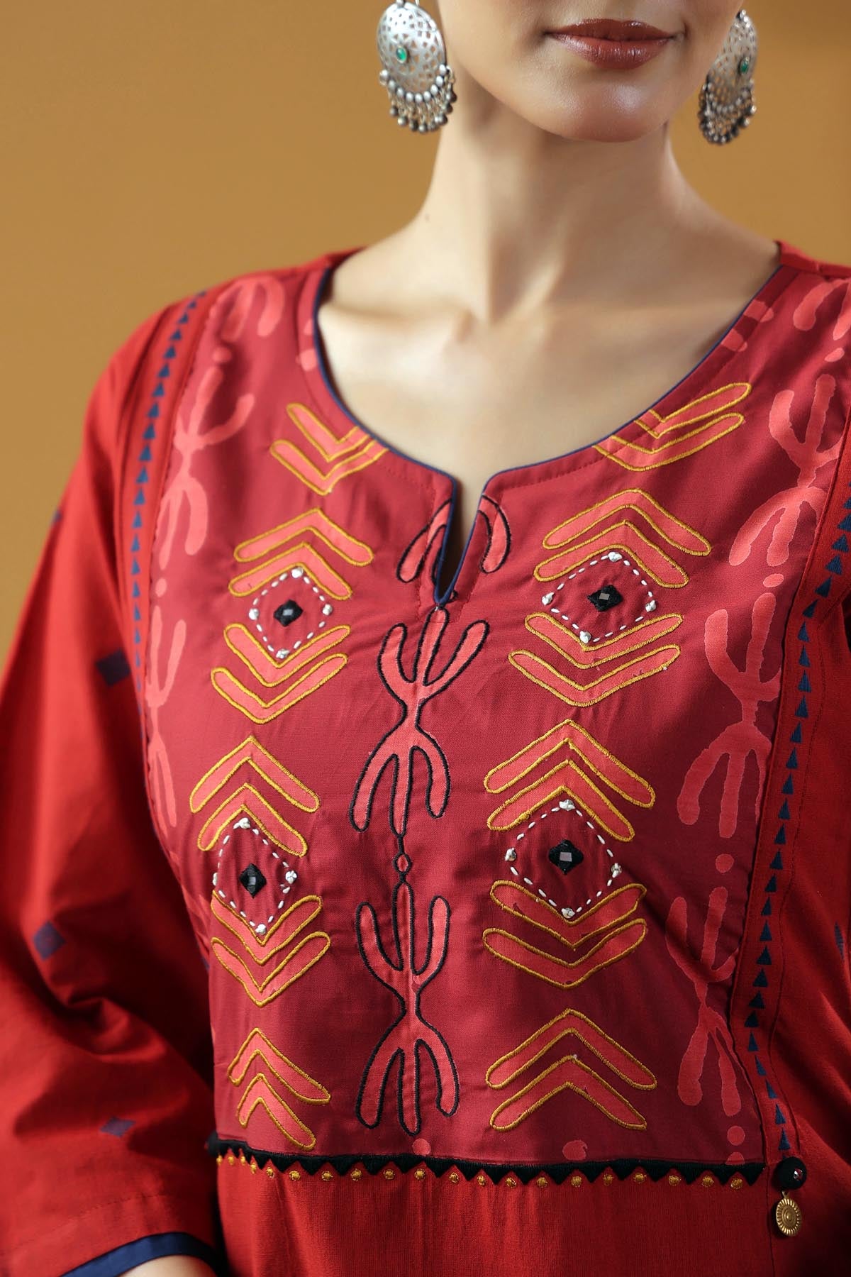 Maroon Handloom Cotton Straight Kurta