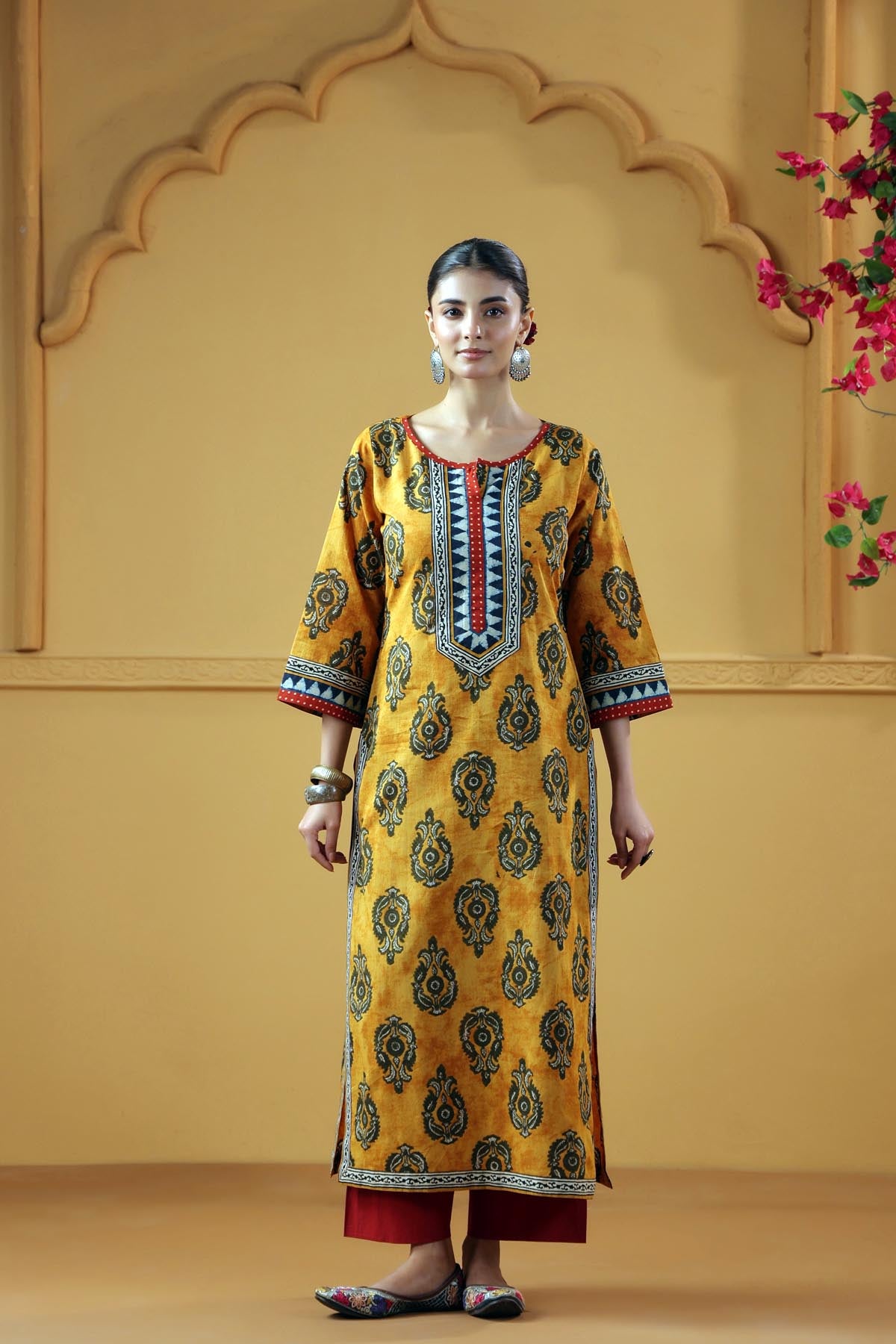 Mustard Cotton Straight Fit Kurta