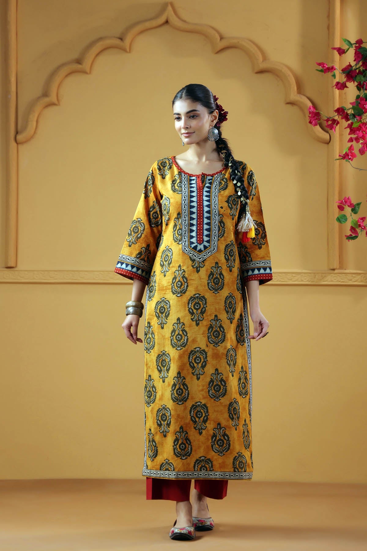 Mustard Cotton Straight Fit Kurta