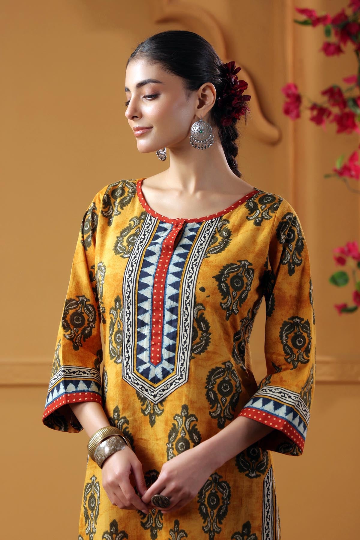 Mustard Cotton Straight Fit Kurta