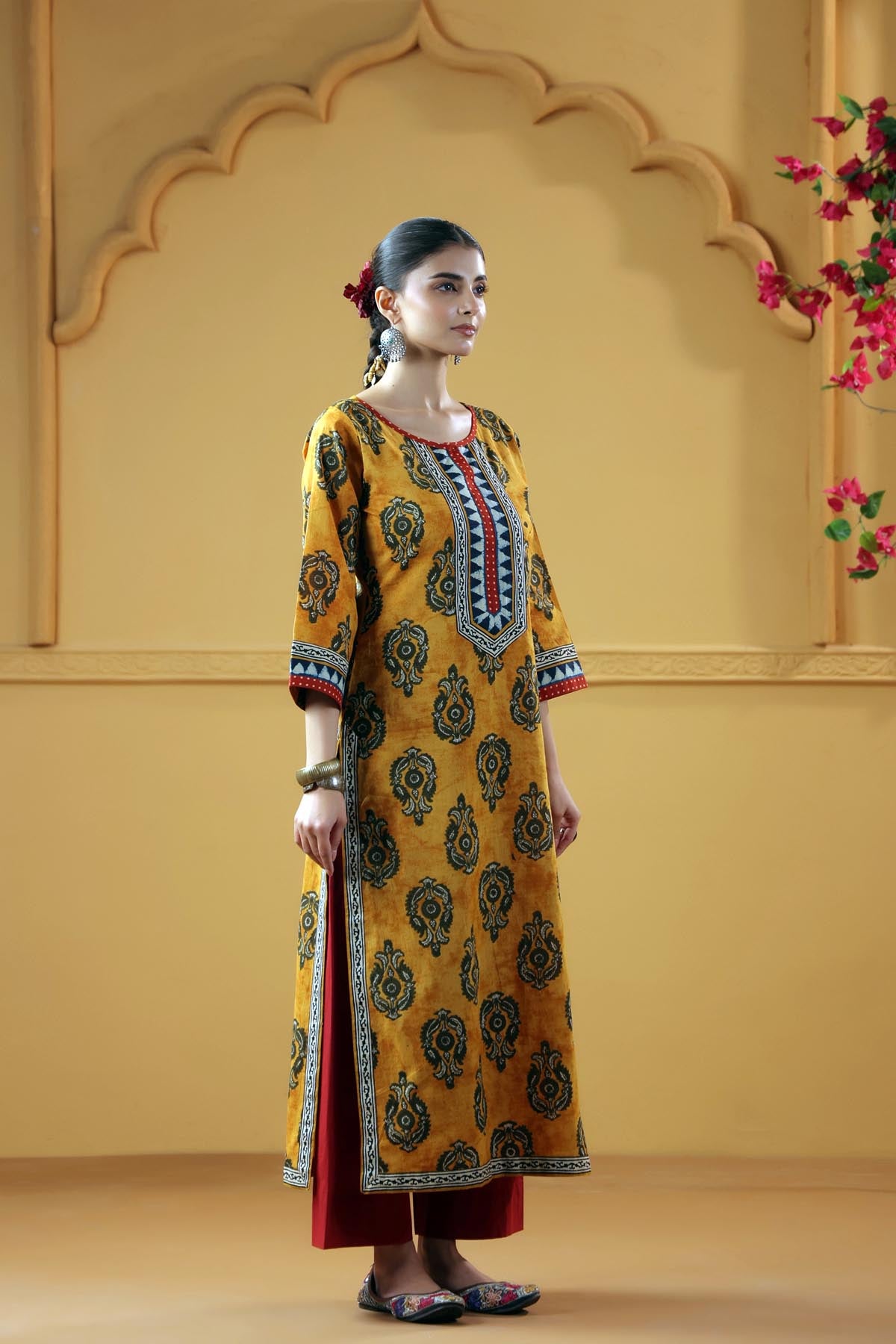 Mustard Cotton Straight Fit Kurta