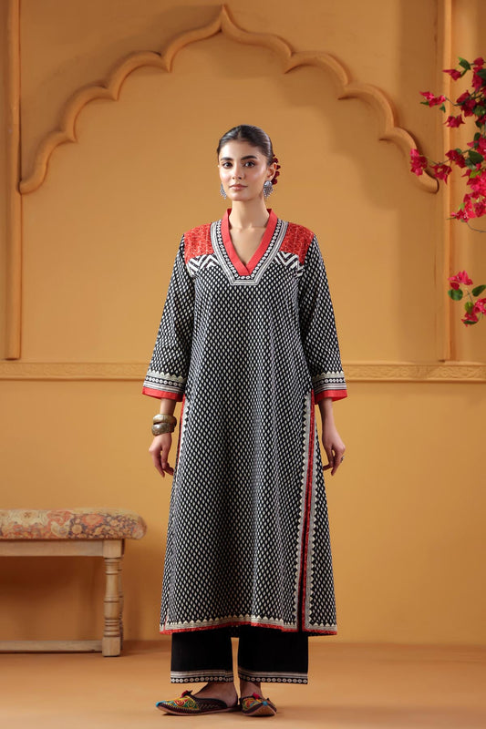 Black Straight Fit Cotton Kurta