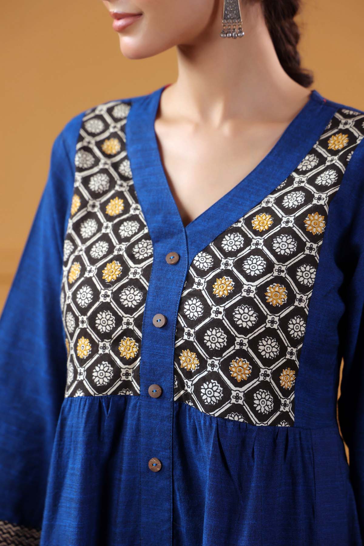 Navy Blue A-Line kurta In Handloom Cotton