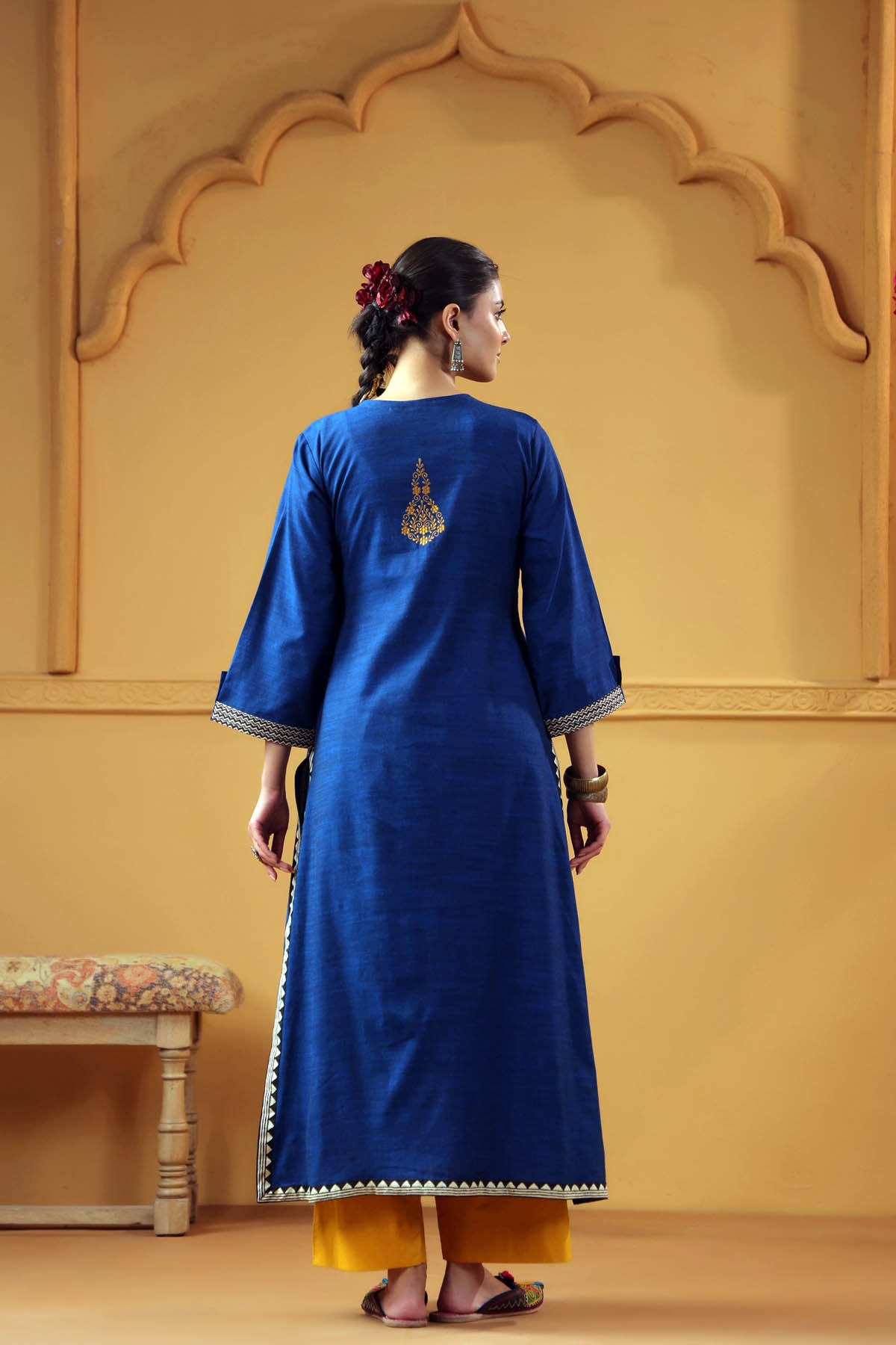 Navy Blue A-Line kurta In Handloom Cotton