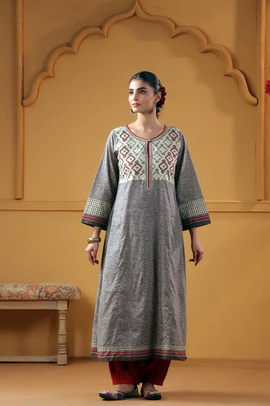 Light Grey Straight Fit Cotton Kurta