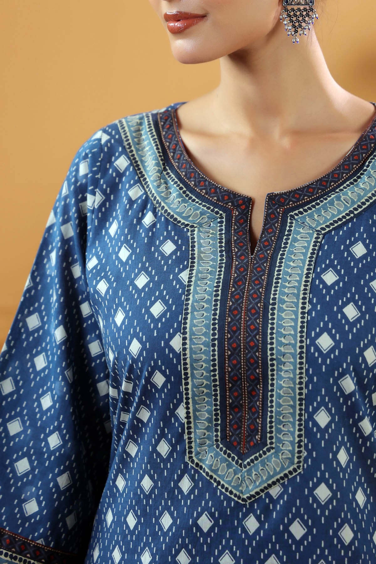 Navy Blue Straight Fit Cotton Kurta