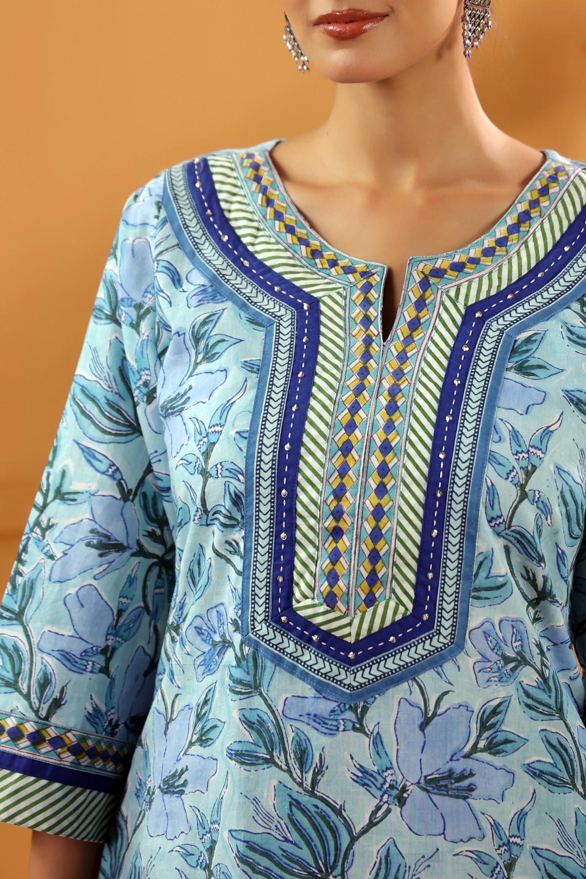 Aqua Blue Handblock Printed Kurta
