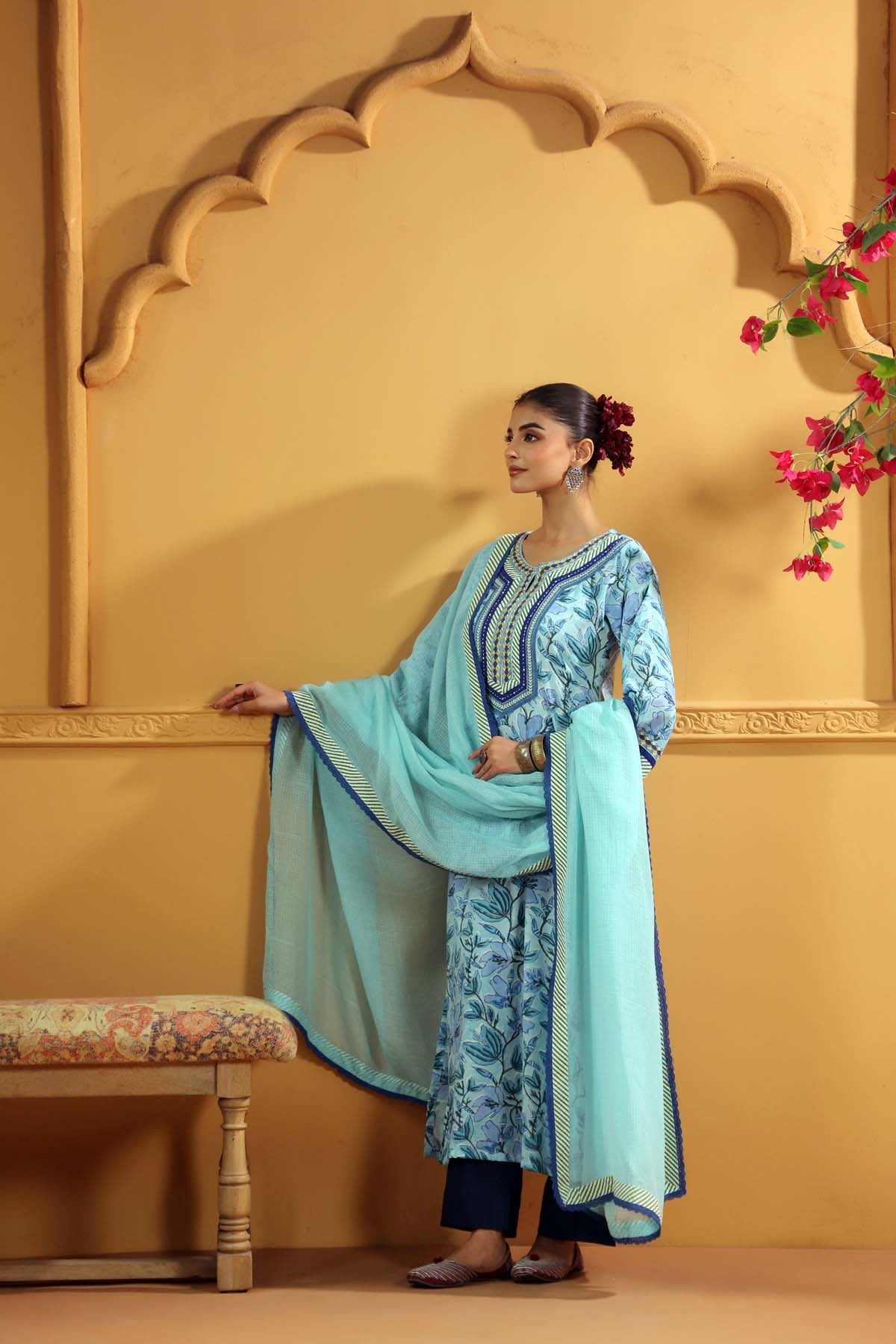 Aqua Blue Handblock Printed Kurta