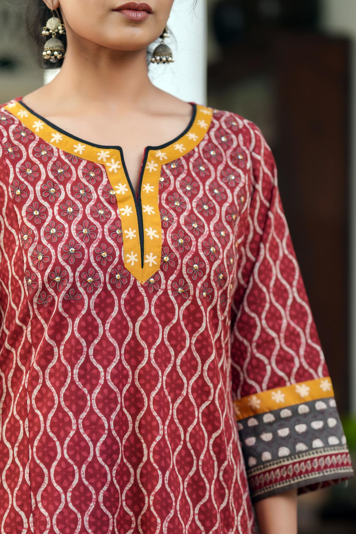 Maroon Straight Fit Cotton Kurta