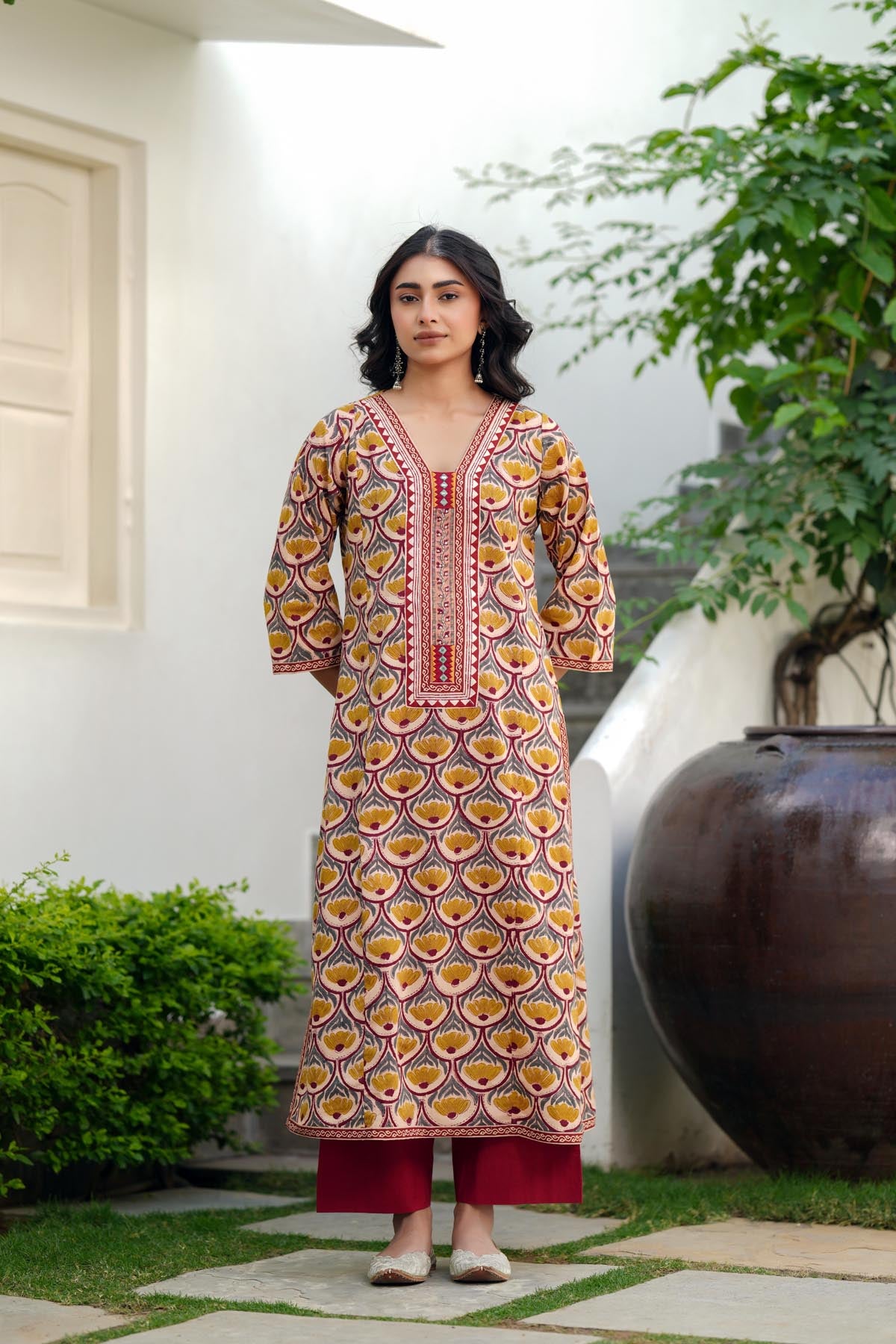 Beige Handblock Cotton Kurta