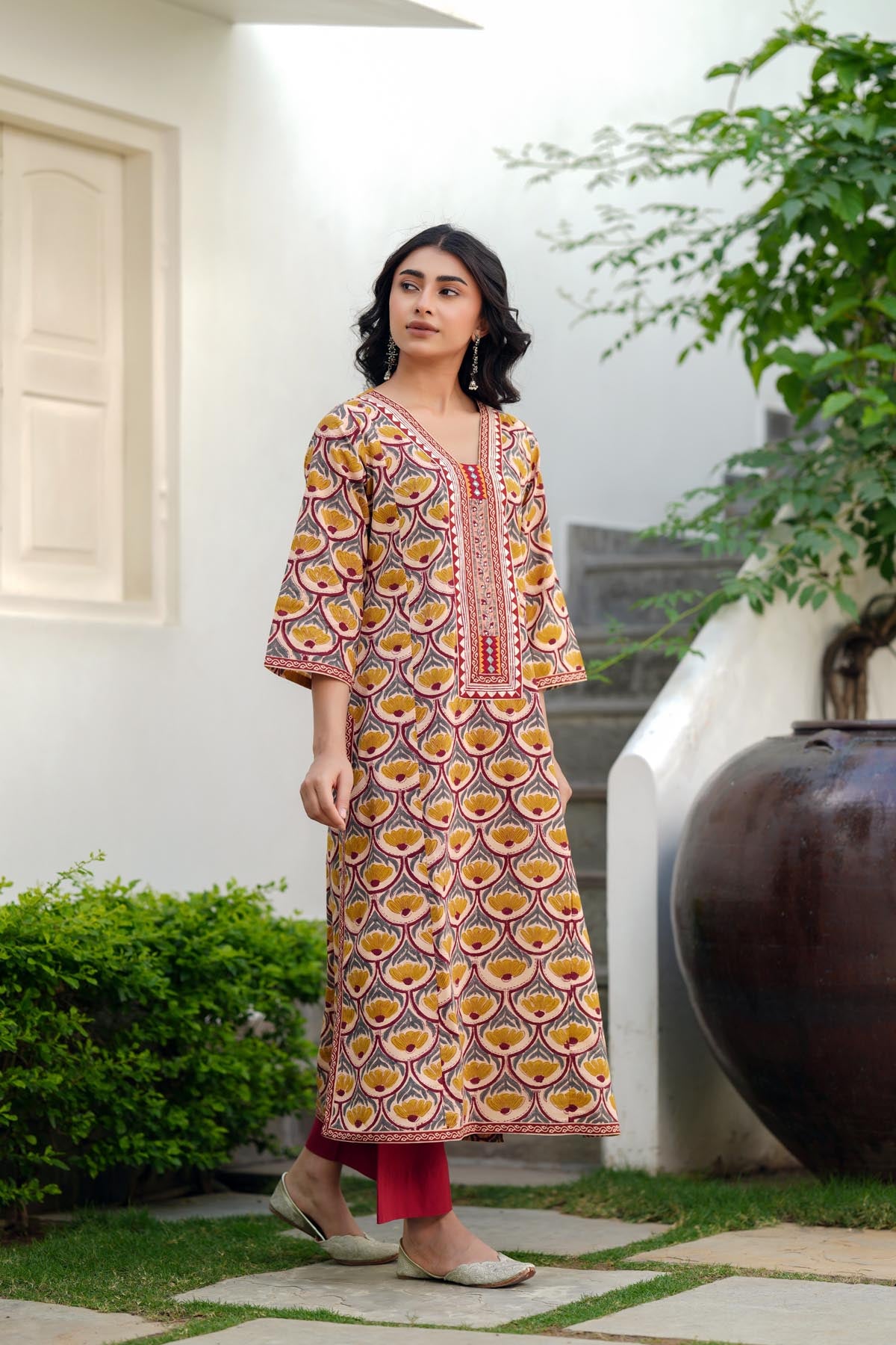 Beige Handblock Cotton Kurta