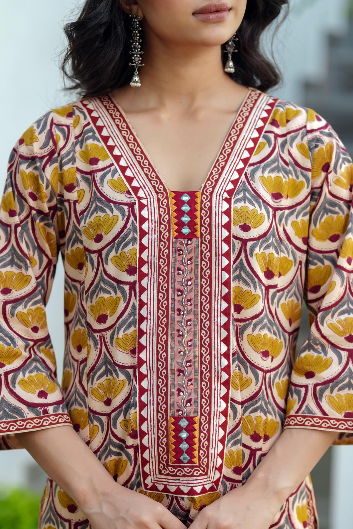 Beige Handblock Cotton Kurta