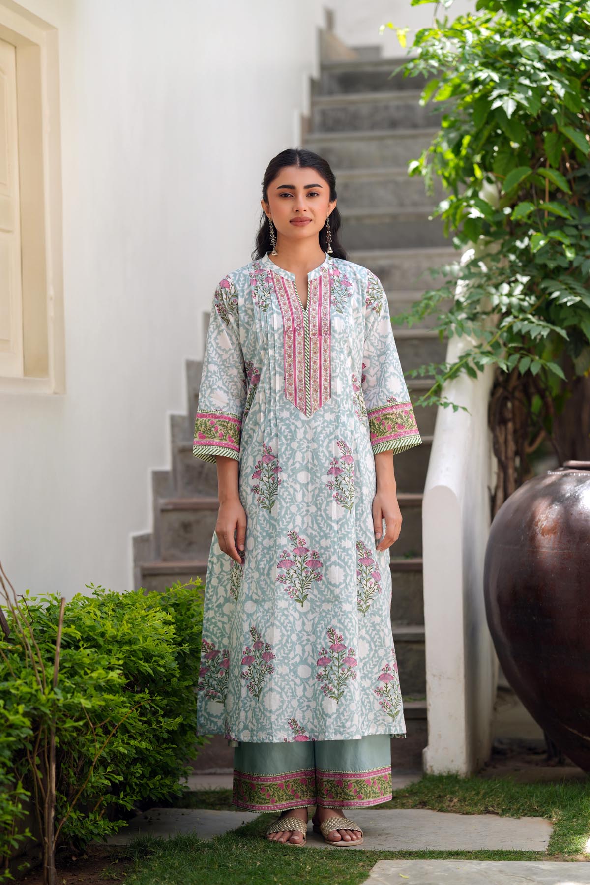 Sea Green Handblock Cotton Kurta