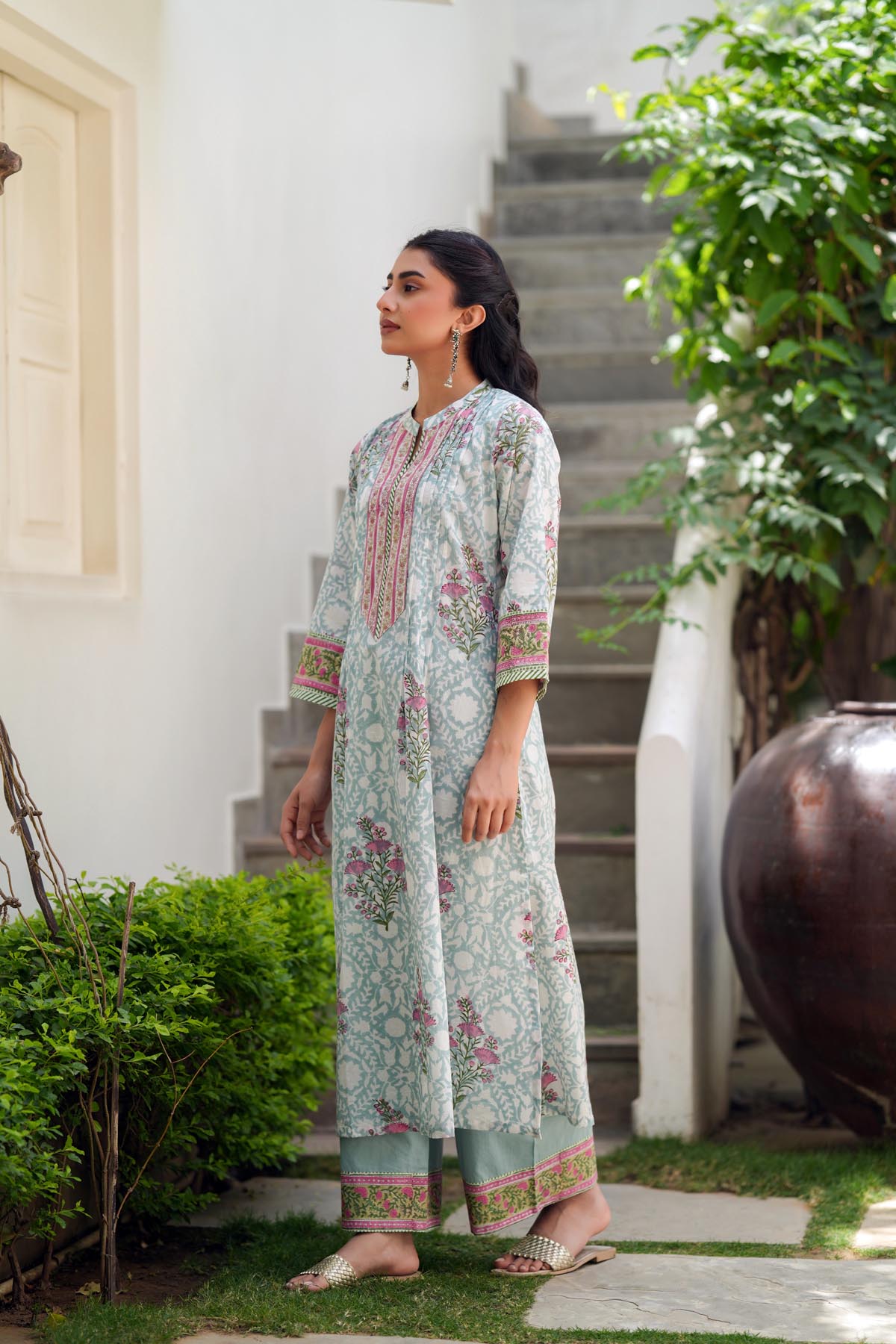 Sea Green Handblock Cotton Kurta