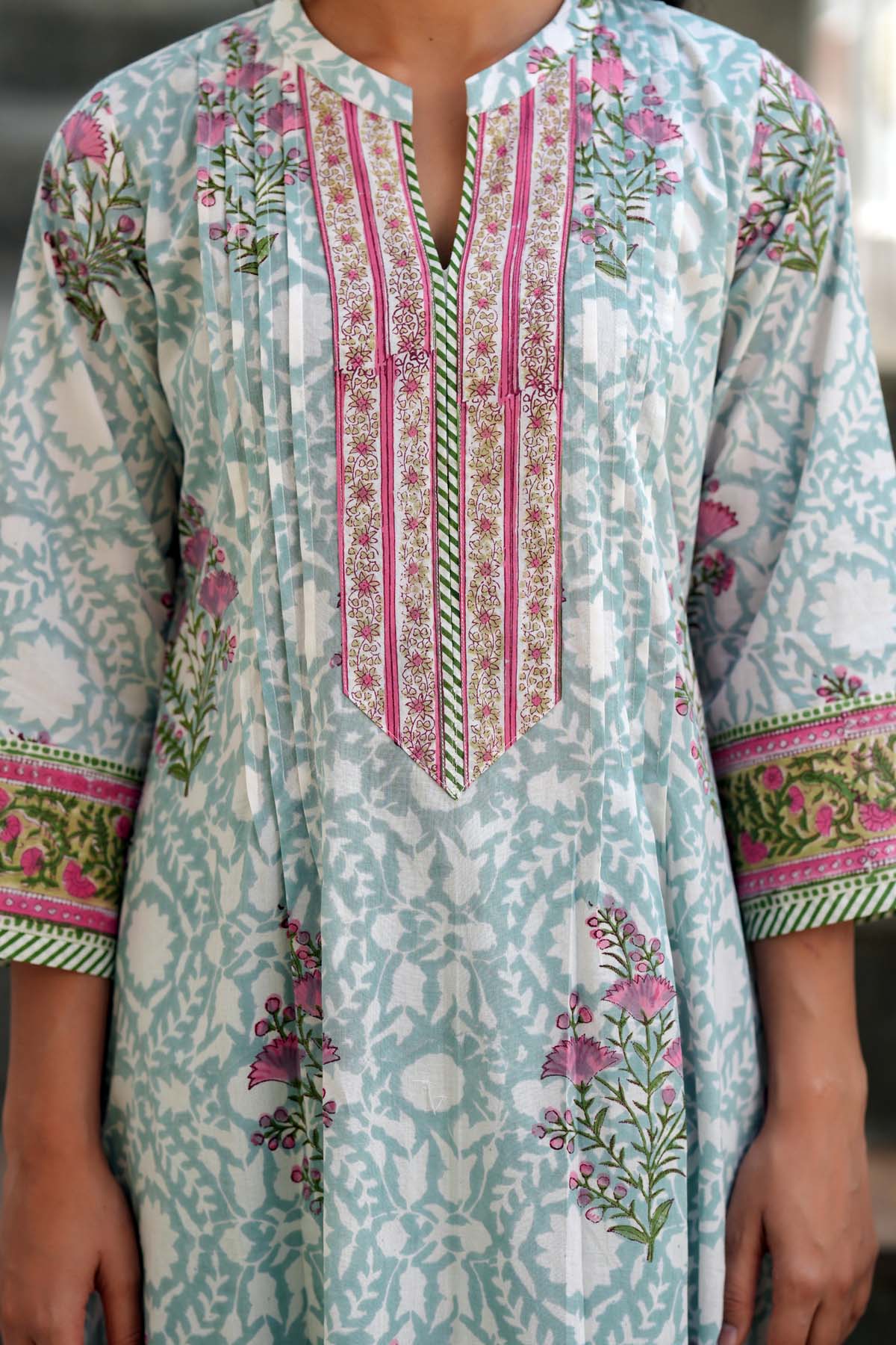 Sea Green Handblock Cotton Kurta