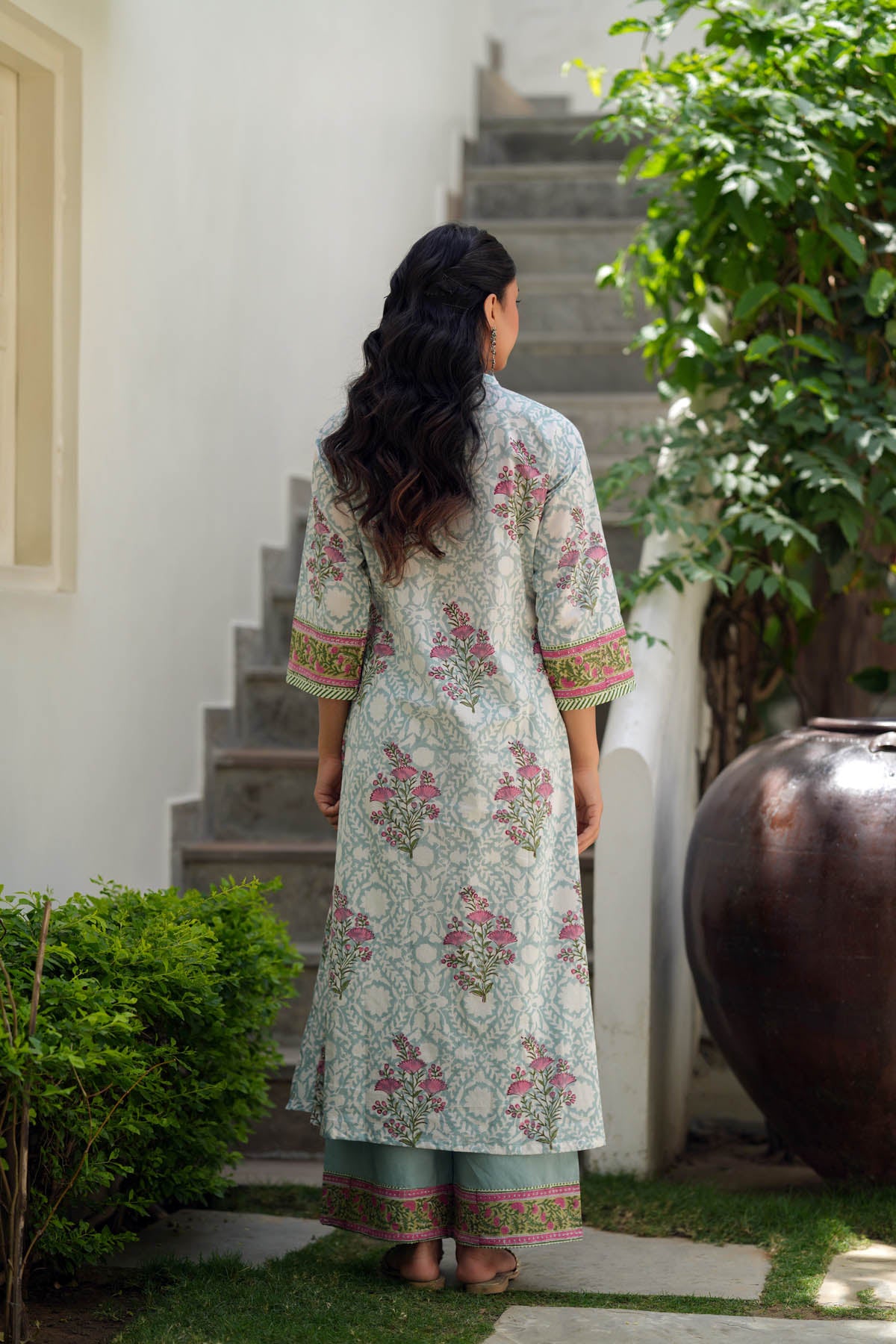 Sea Green Handblock Cotton Kurta