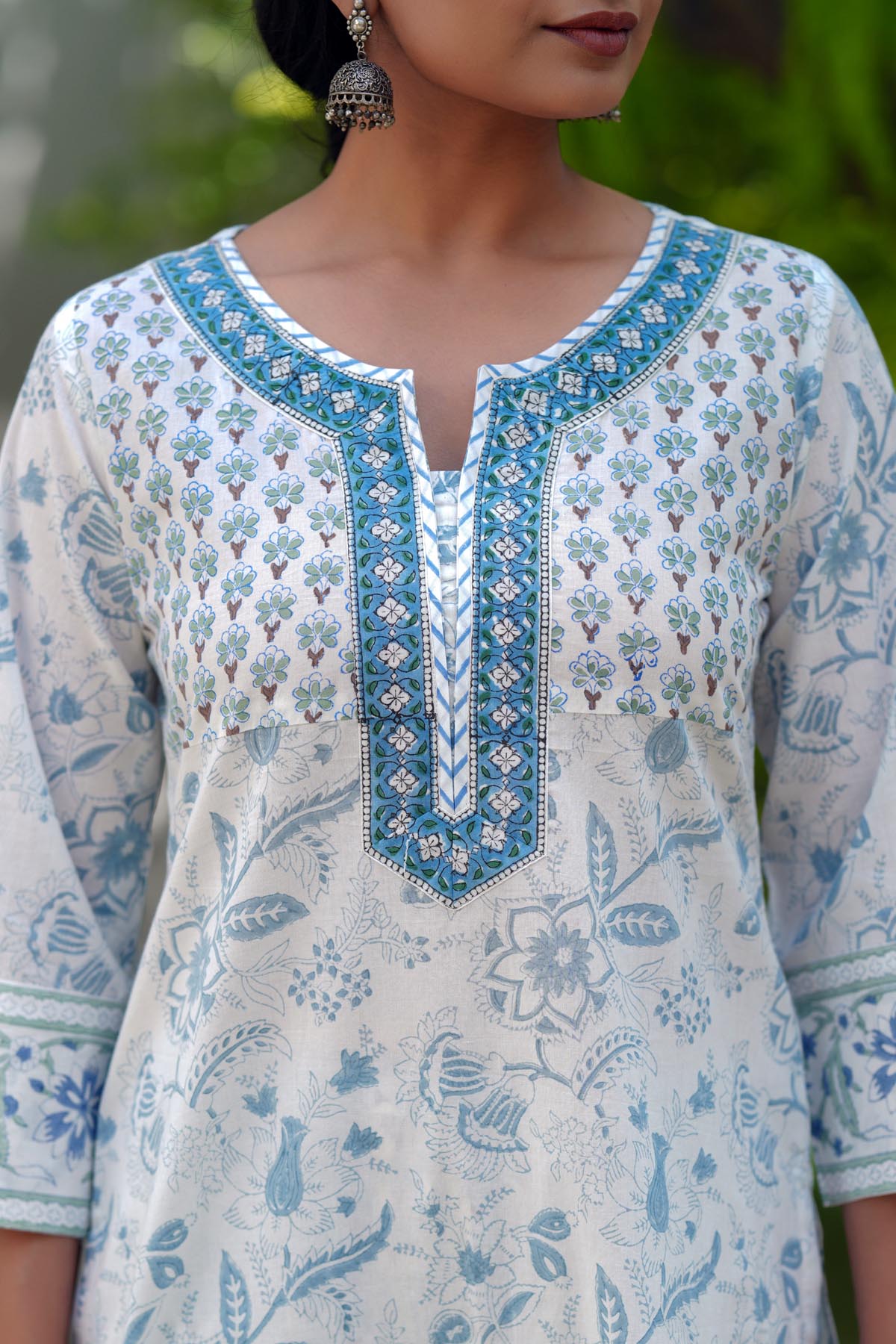 White Handblock Printed Cotton Kurta