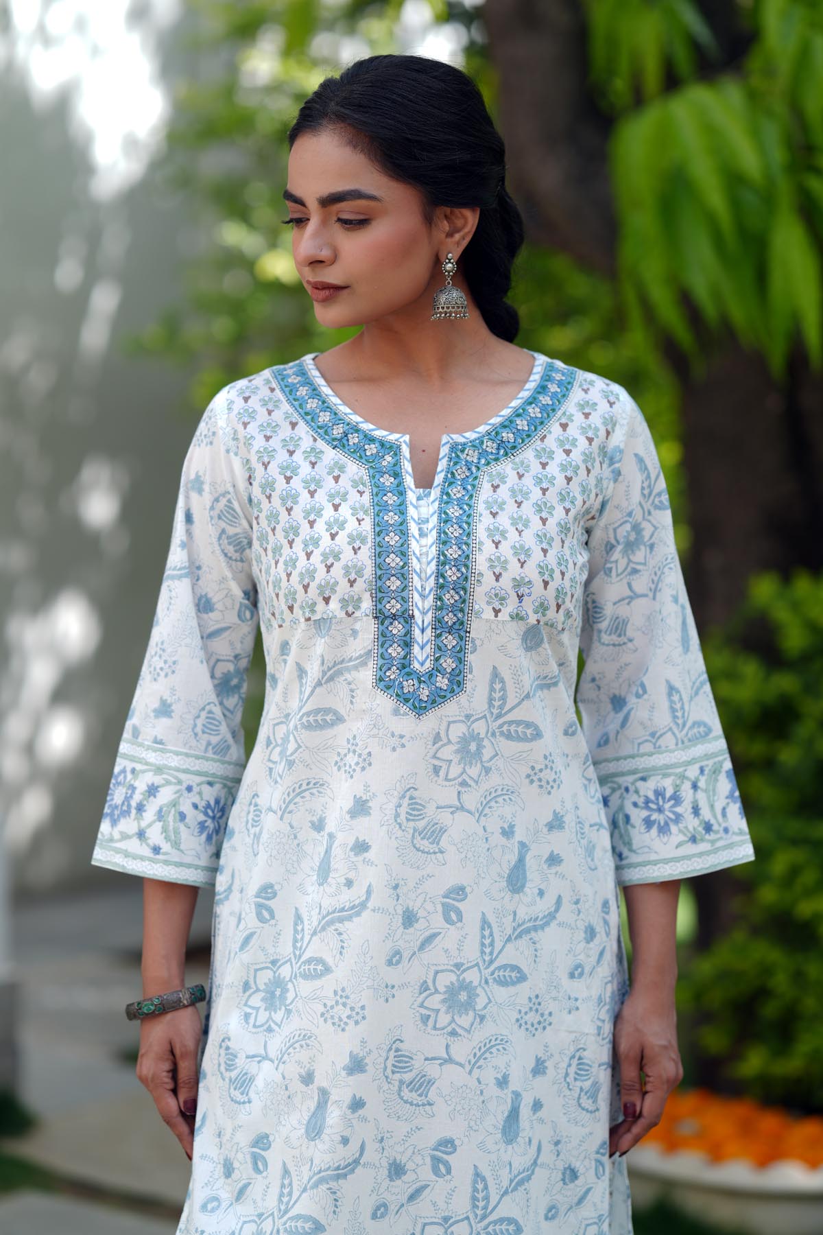 White Handblock Printed Cotton Kurta