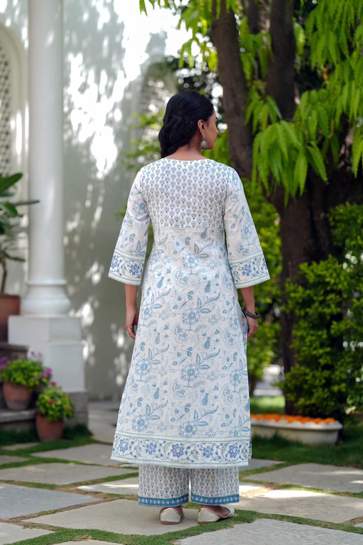 White Handblock Printed Cotton Kurta