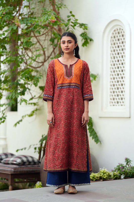 Rust Brown A-line Kurta