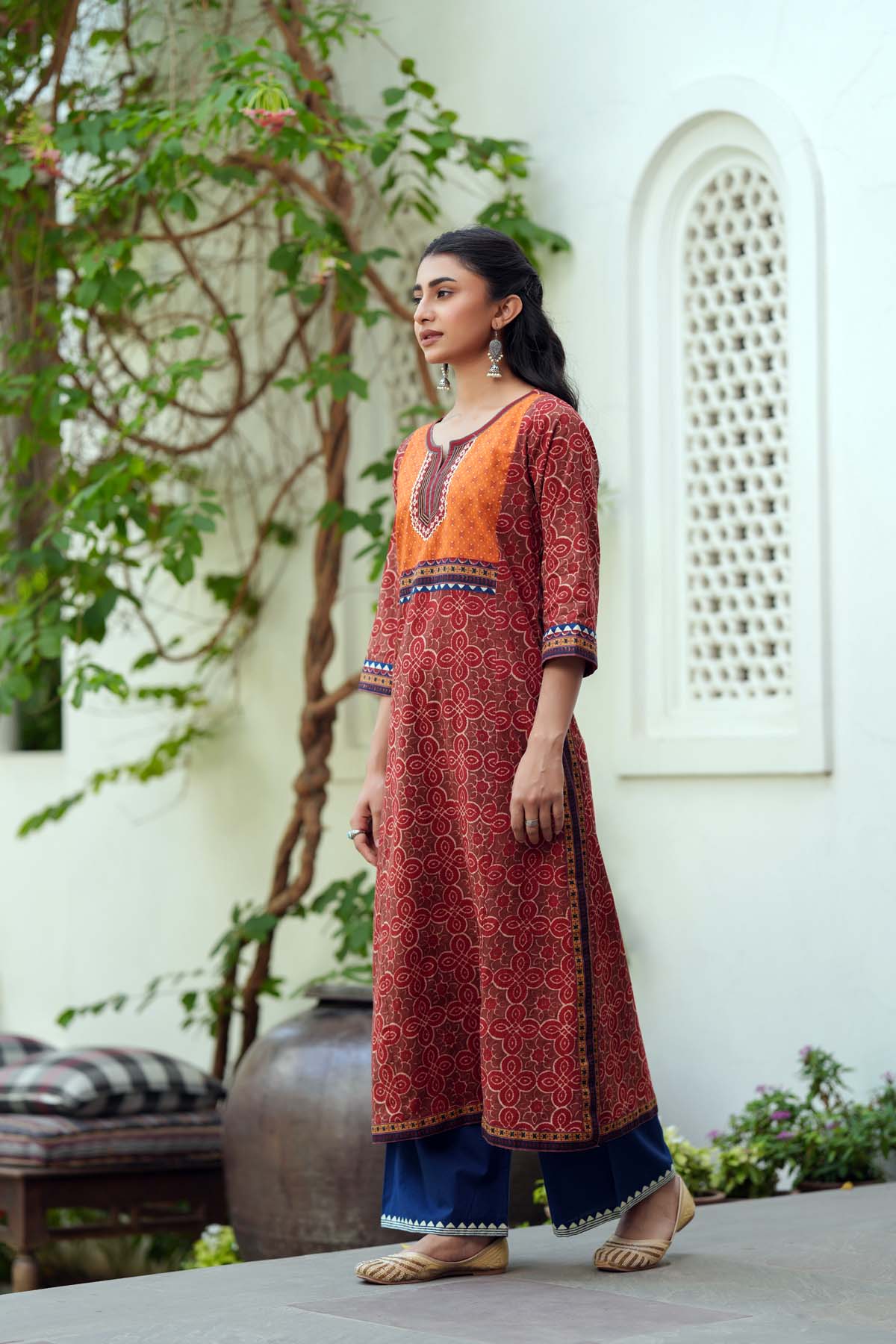 Rust Brown A-line Kurta