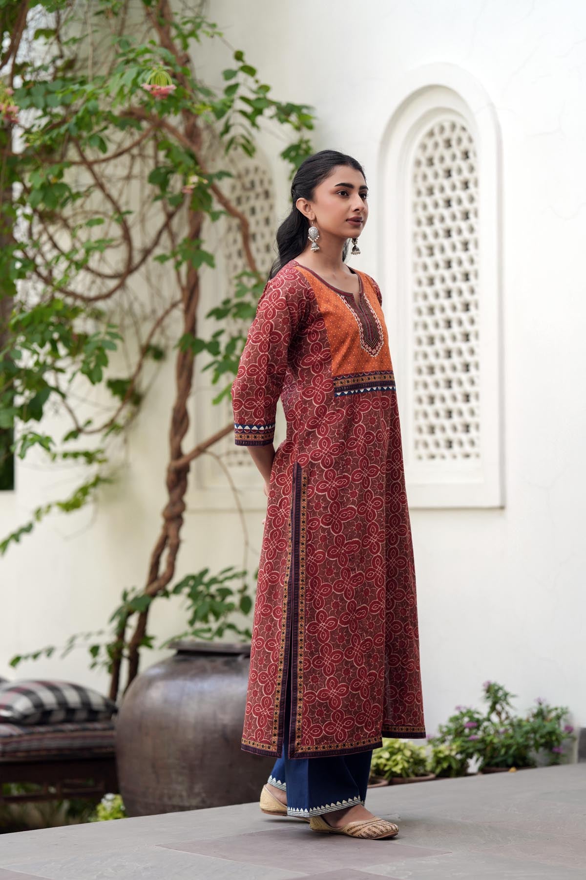 Rust Brown A-line Kurta