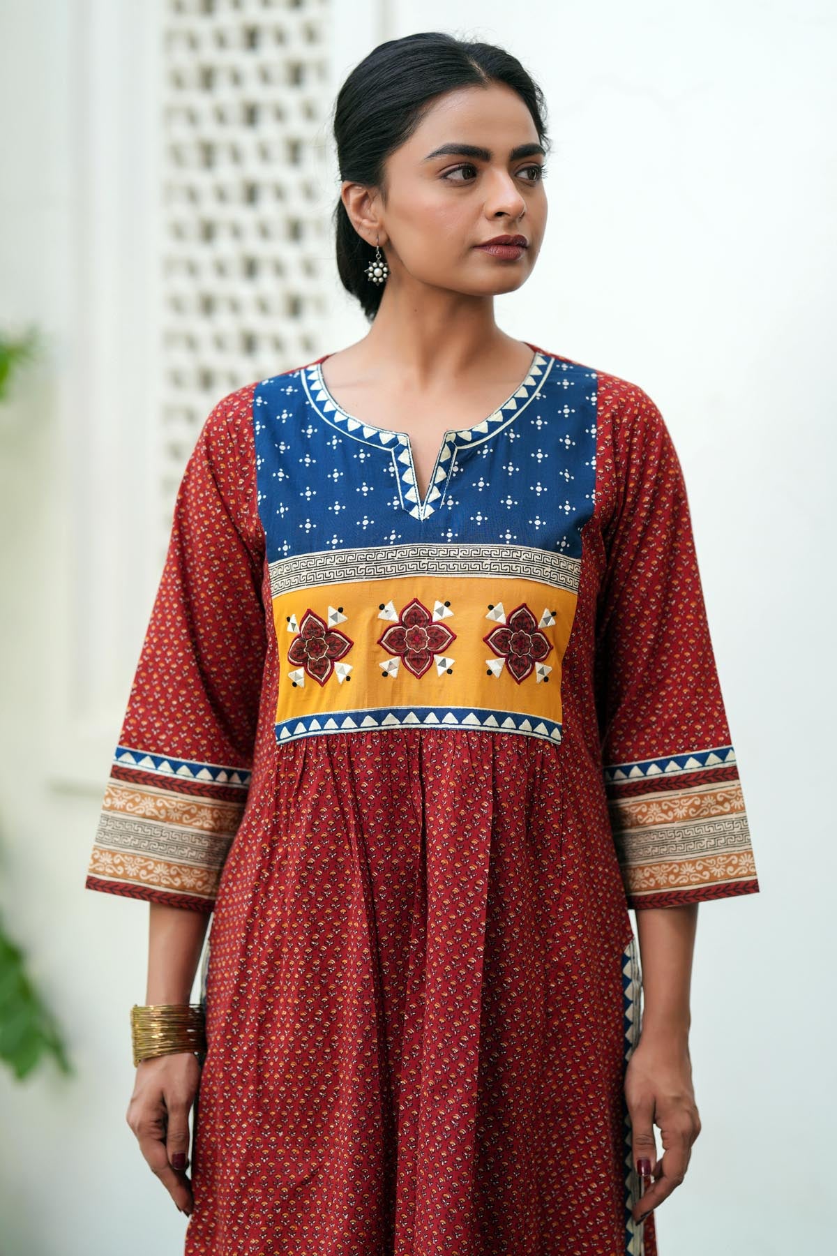 Maroon Cotton A-line Kurta