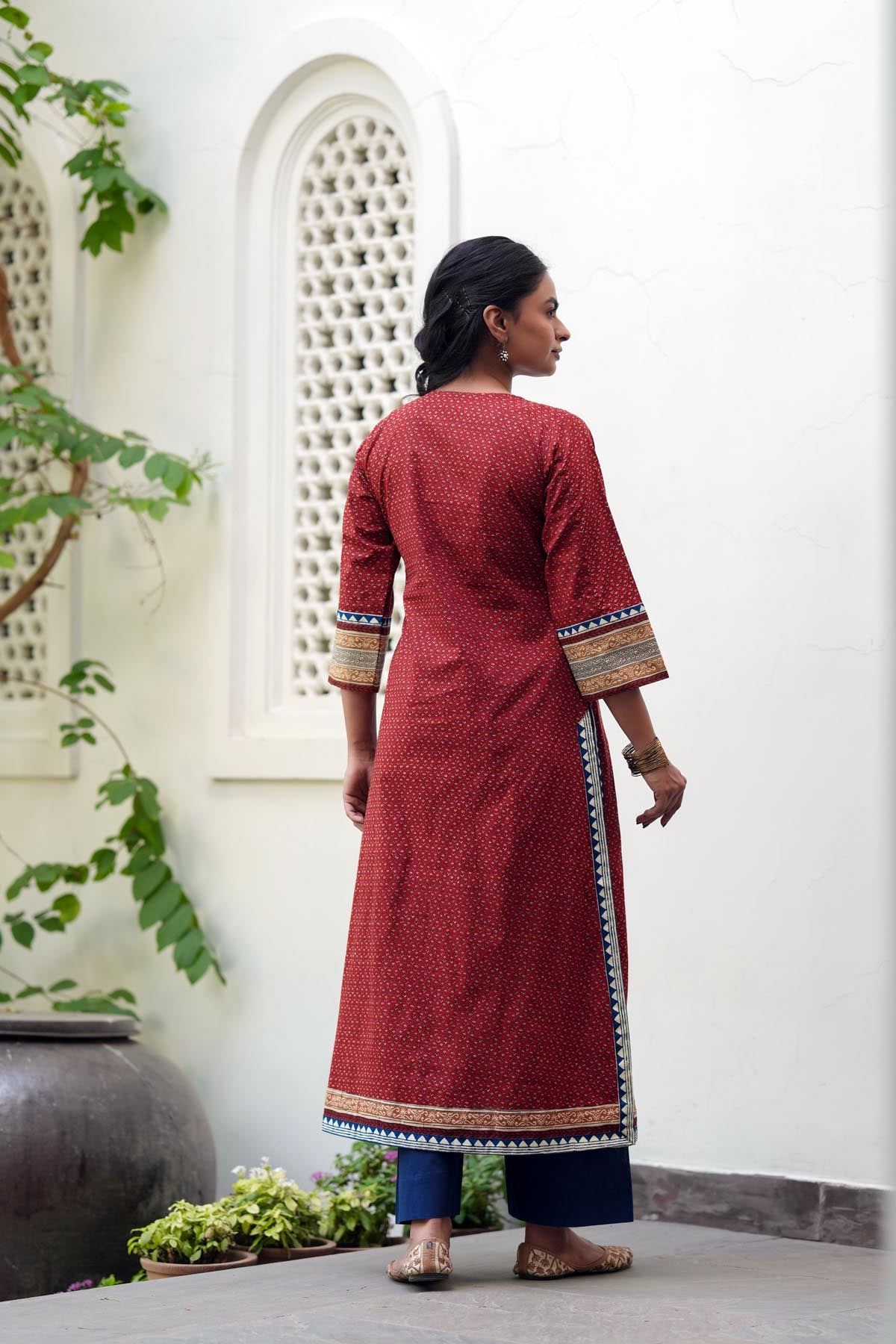 Maroon Cotton A-line Kurta