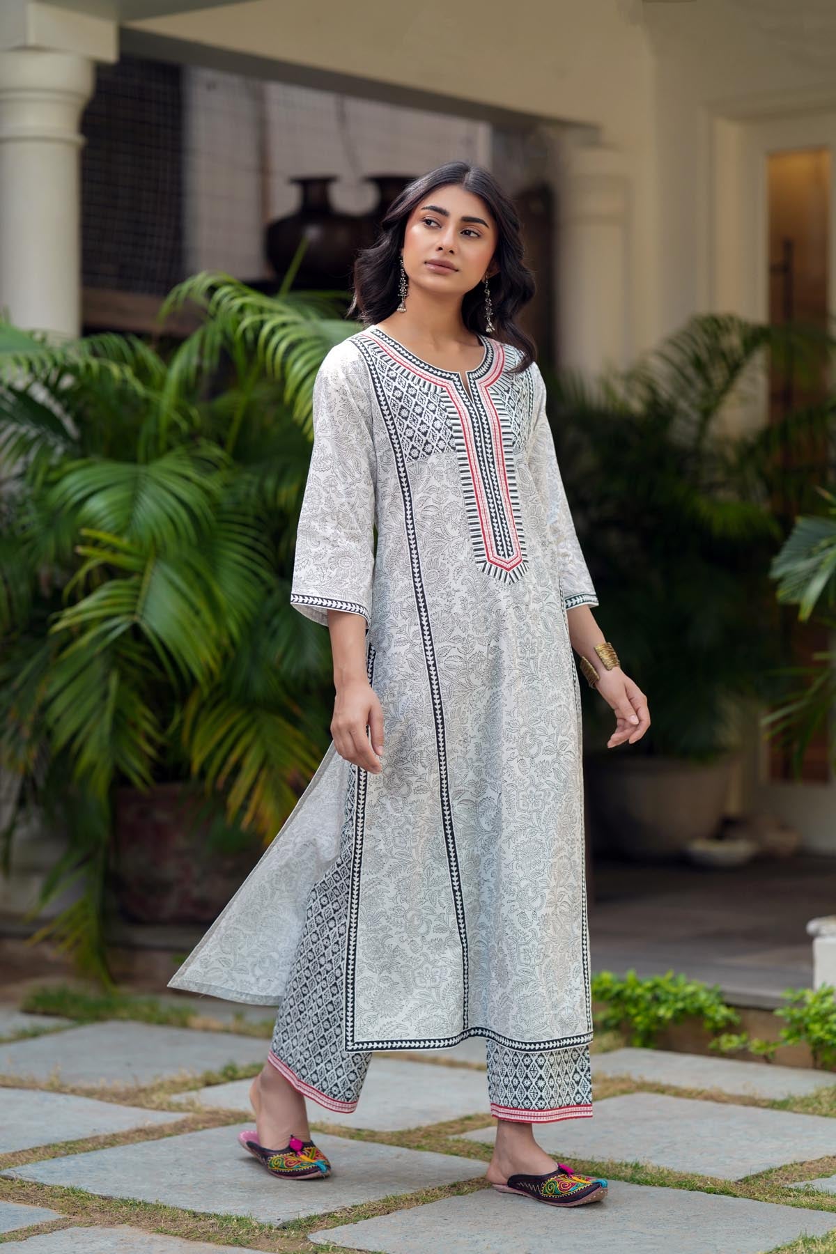 White Handblock Jaal Print Cotton Kurta