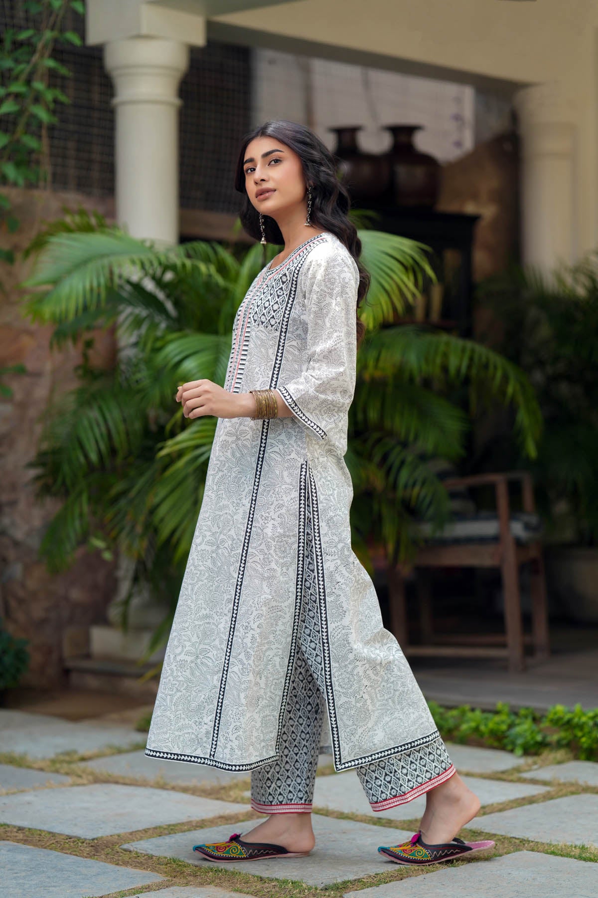 White Handblock Jaal Print Cotton Kurta